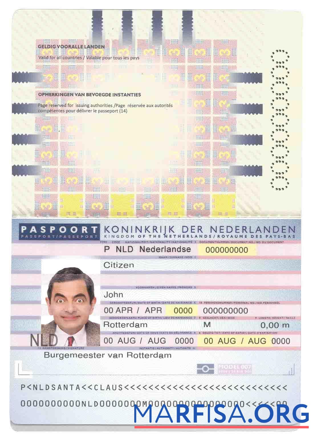 Blank Netherlands (Holland) Passport (2006 2016) sample